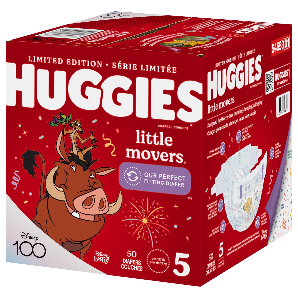 slide 6 of 9, Huggies Little Movers Baby Diapers, Size 5 (27+ lbs), 50 Ct, 50 ct