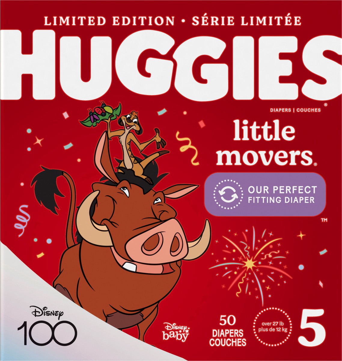 slide 4 of 9, Huggies Little Movers Baby Diapers, Size 5 (27+ lbs), 50 Ct, 50 ct