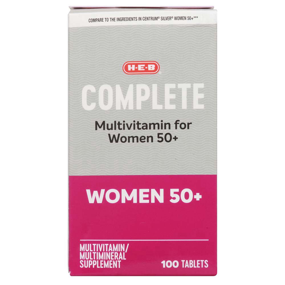 slide 1 of 1, H-E-B Women's 50+ Complete Multivitamin/Multimineral Supplement Tablets, 100 ct