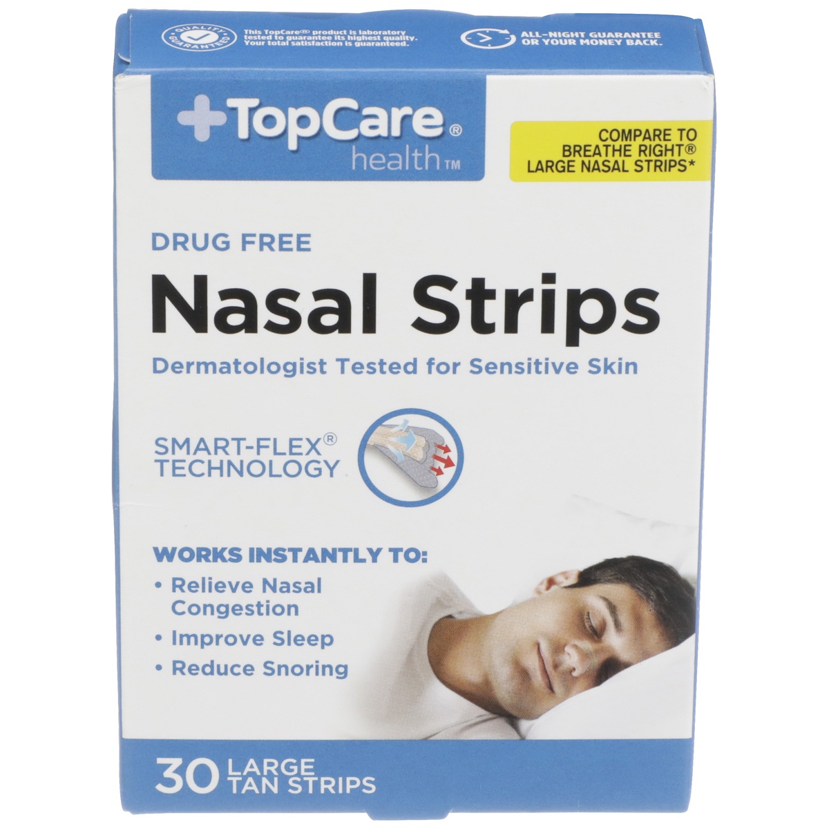 slide 1 of 1, TopCare Large Tan Nasal Strips, 30 ct