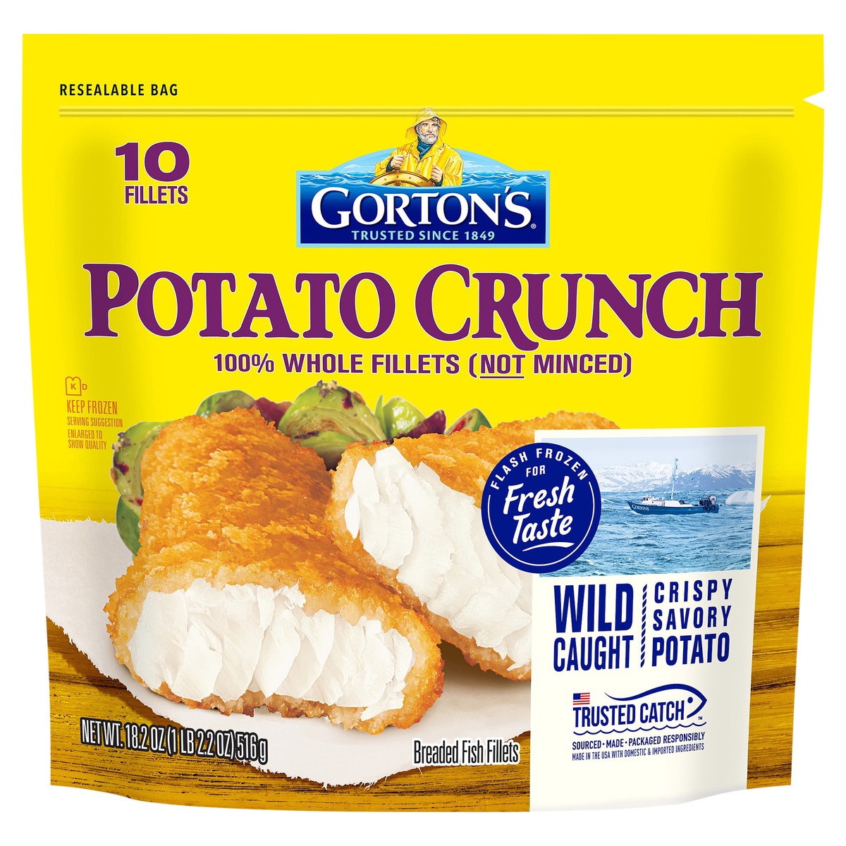 slide 5 of 8, Gorton's Potato Crunch Breaded Fish Fillets 10 ea, 10 ct