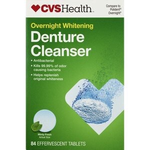 slide 1 of 1, Cvs Health Overnight Whitening Denture Cleanser Tablets, Minty Fresh, 84 Ct, 84 ct