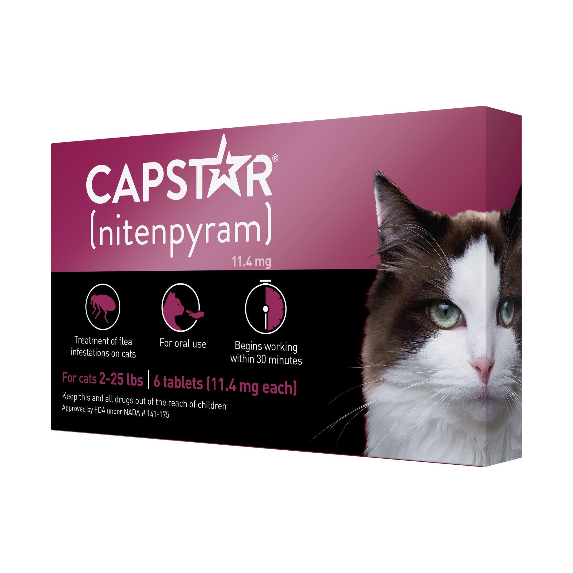 slide 1 of 1, CAPSTAR (nitenpyram) Fast-Acting Oral Flea Treatment for Cats 6 Tablets, 6 ct