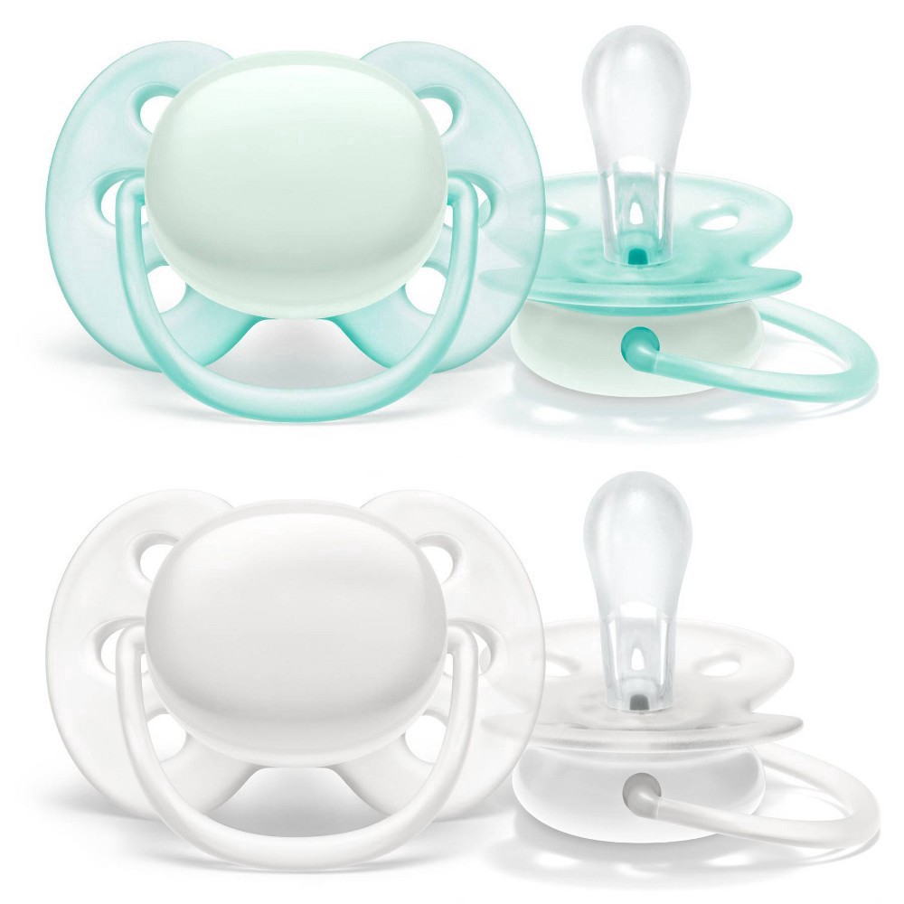 slide 2 of 11, Philips Avent Ultra Soft Pacifier, 0-6 months, Arctic White / Green, 2 pack, SCF091/01, 2 ct