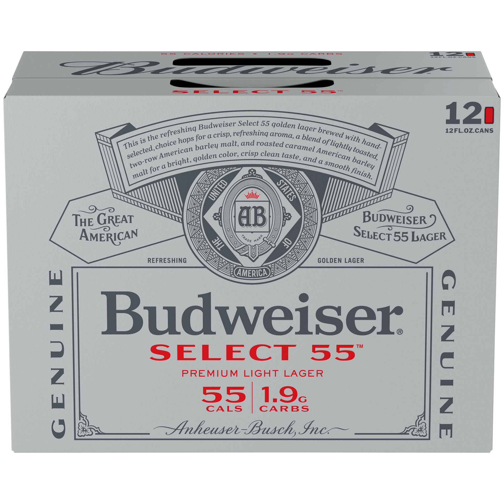 slide 1 of 3, Budweiser Select 55 Light Beer, 12 Pack 12 fl. oz. Cans, 2.4% ABV, 12 ct; 12 fl oz