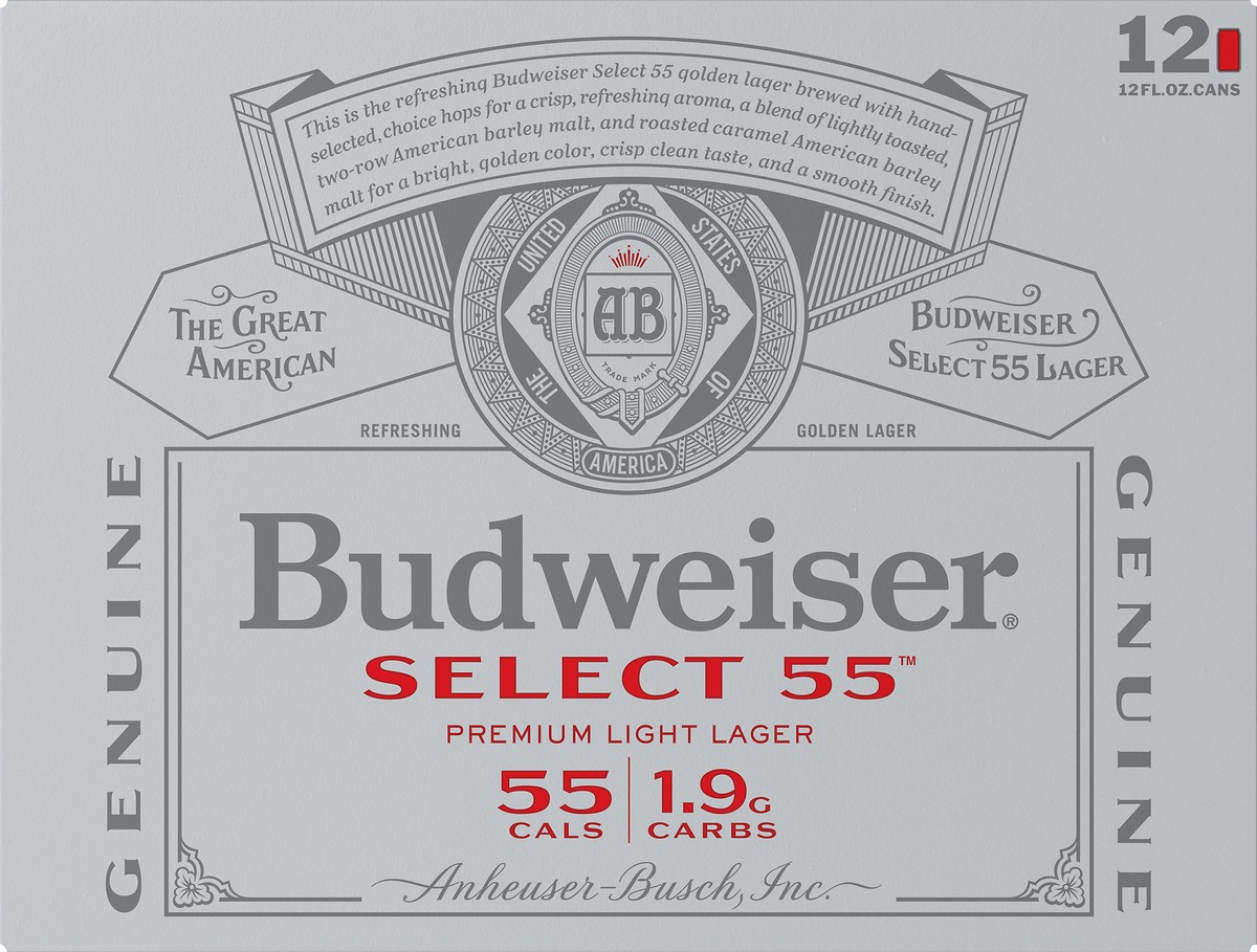 slide 1 of 3, Budweiser Select 55 Premium Light Lager Beer 12 ea, 12 ct; 12 fl oz