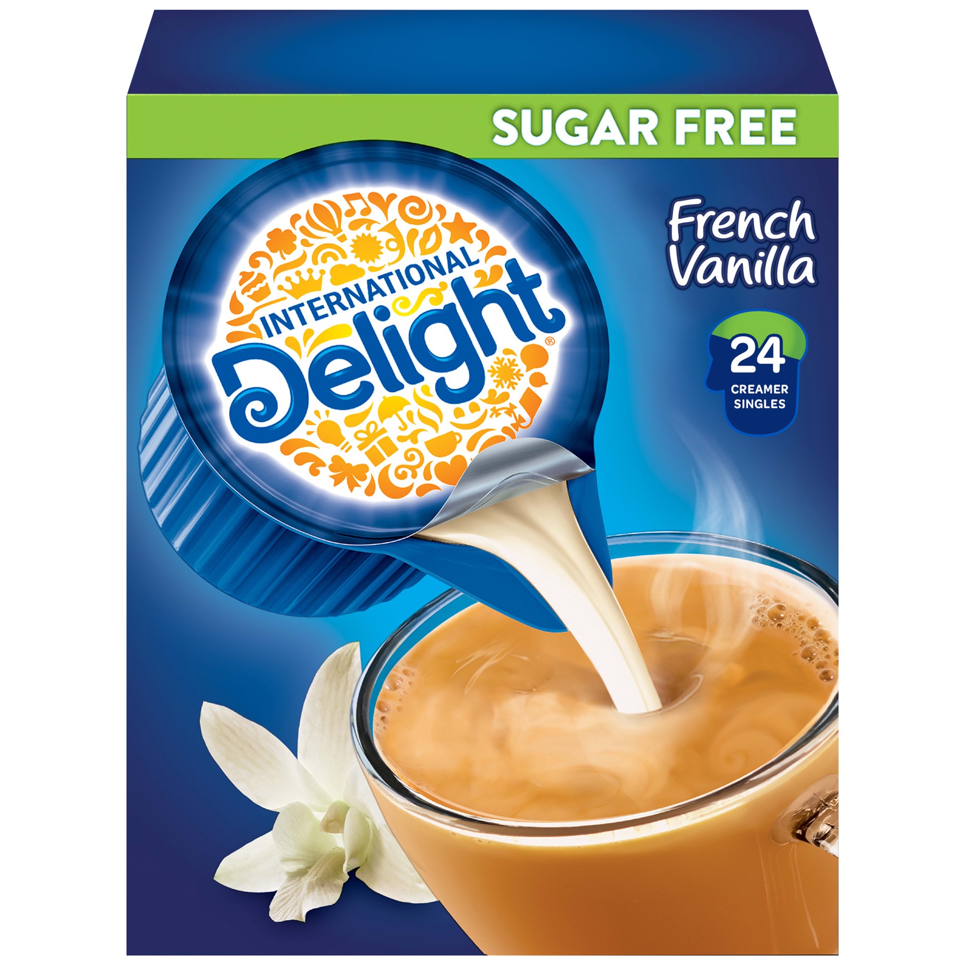 slide 1 of 1, International Delight Coffee Creamer Singles, French Vanilla, Sugar-Free, 24 Count, 24 ct