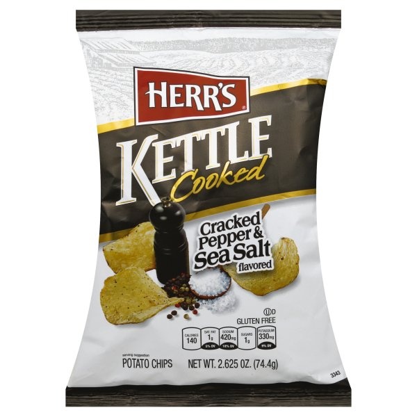 slide 1 of 1, Herr's Sea Salt & Cracked Pepper Kettle Chips, 2.625 oz