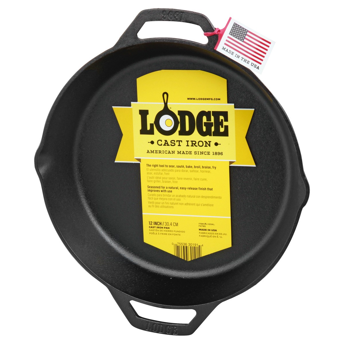 slide 7 of 9, Lodge Cast Iron Seasoned Dual Handle Pan 12 Inch 1 ea, 1 ct