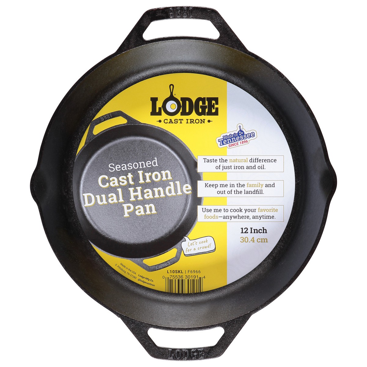 slide 1 of 9, Lodge Cast Iron Seasoned Dual Handle Pan 12 Inch 1 ea, 1 ct