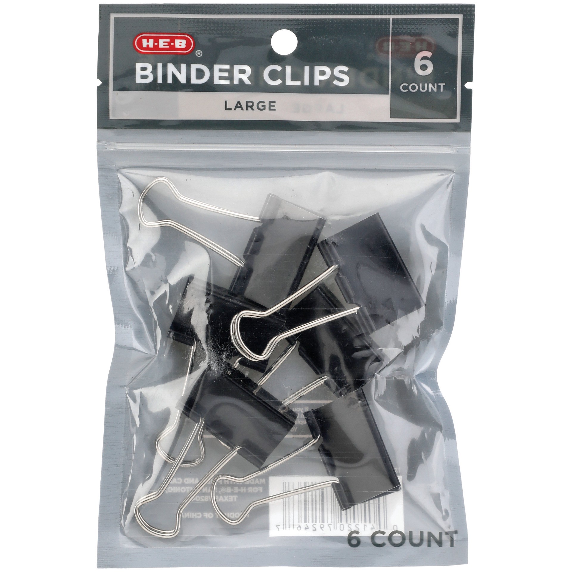 slide 1 of 1, H-E-B Binder Clips - Large, 6 ct