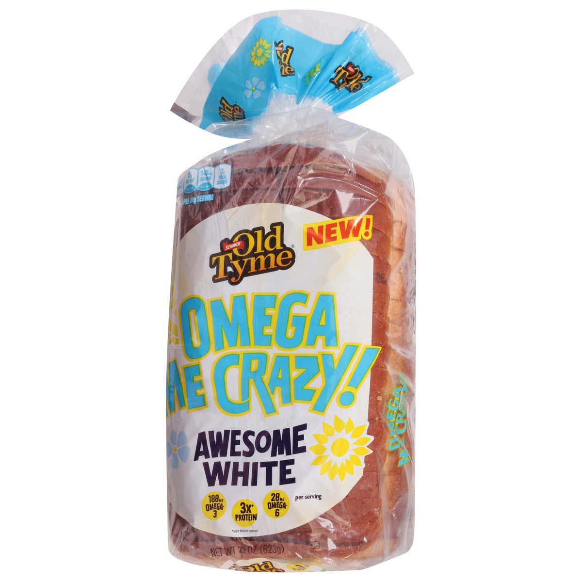 slide 7 of 9, Old Tyme Omega Me Crazy Awesome White Bread 22 oz, 22 oz