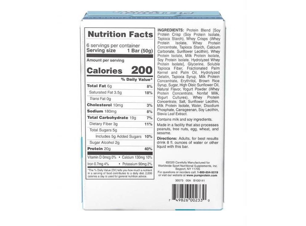 slide 2 of 5, Pure Protein Bar - Marshmallow Crispy Treat, 6 ct