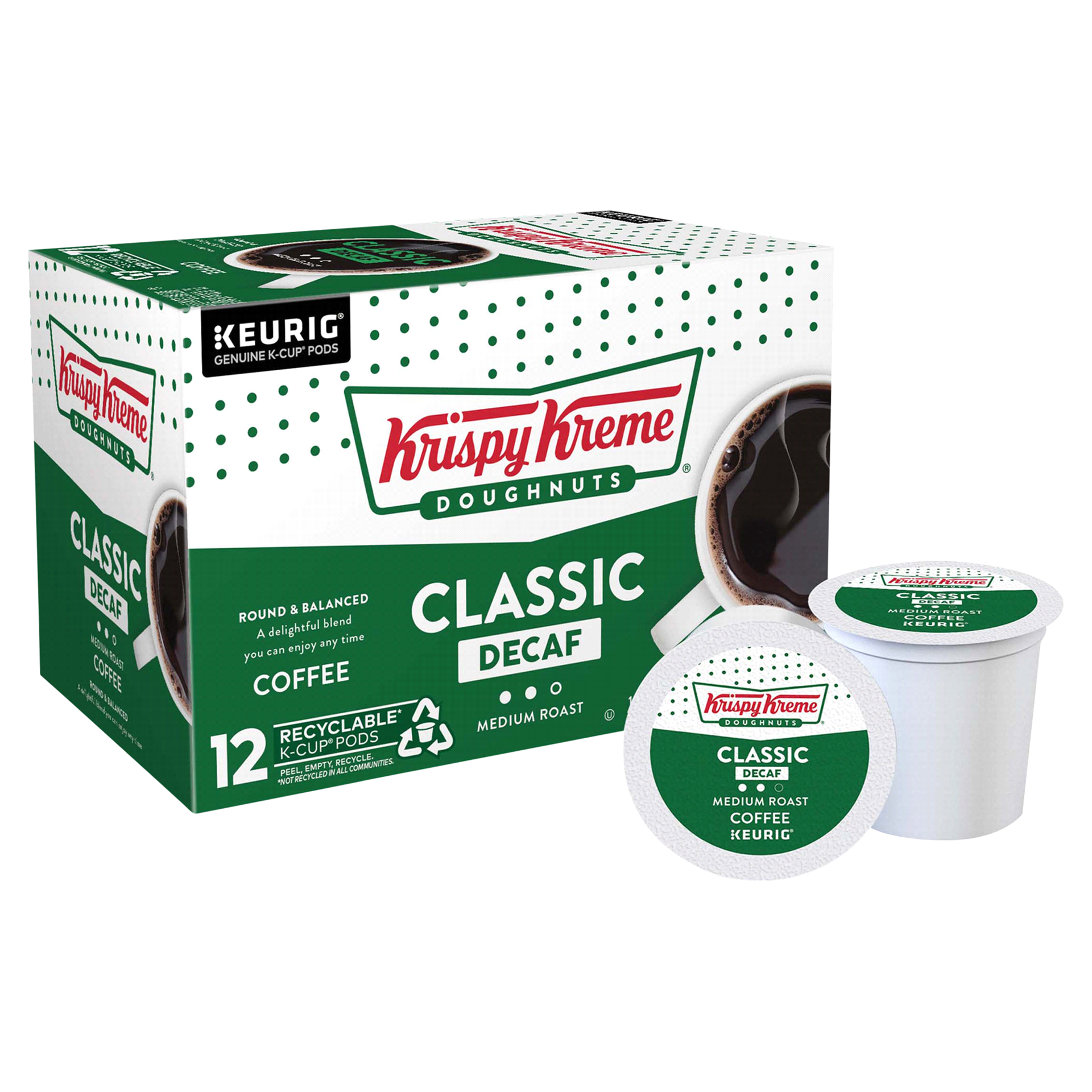 slide 18 of 29, Krispy Kreme Classic Decaf Keurig Single-Serve K-Cup Pods, Light Roast Coffee, 12 Count, 12 ct