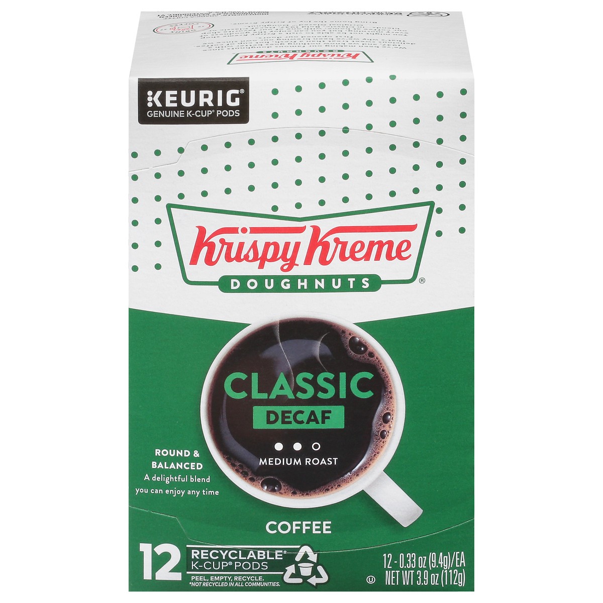 slide 1 of 29, Krispy Kreme Classic Decaf Keurig Single-Serve K-Cup Pods, Light Roast Coffee, 12 Count, 12 ct