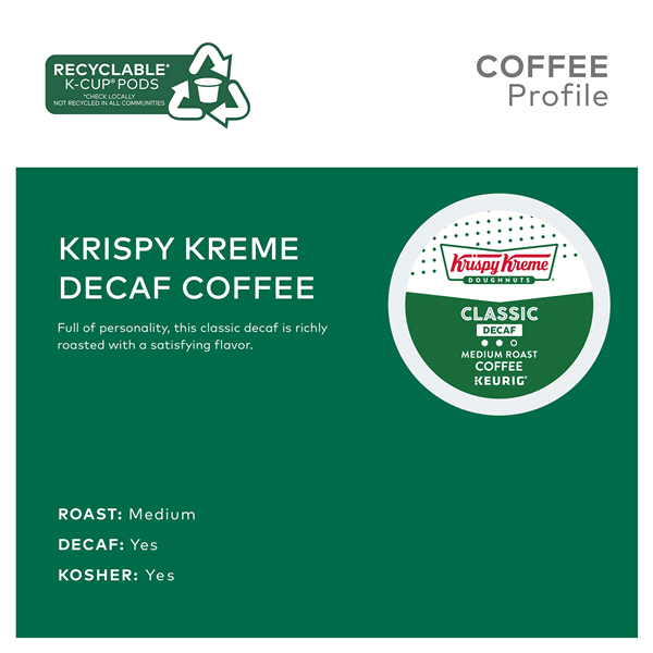 slide 13 of 29, Krispy Kreme Classic Decaf Keurig Single-Serve K-Cup Pods, Light Roast Coffee, 12 Count, 12 ct