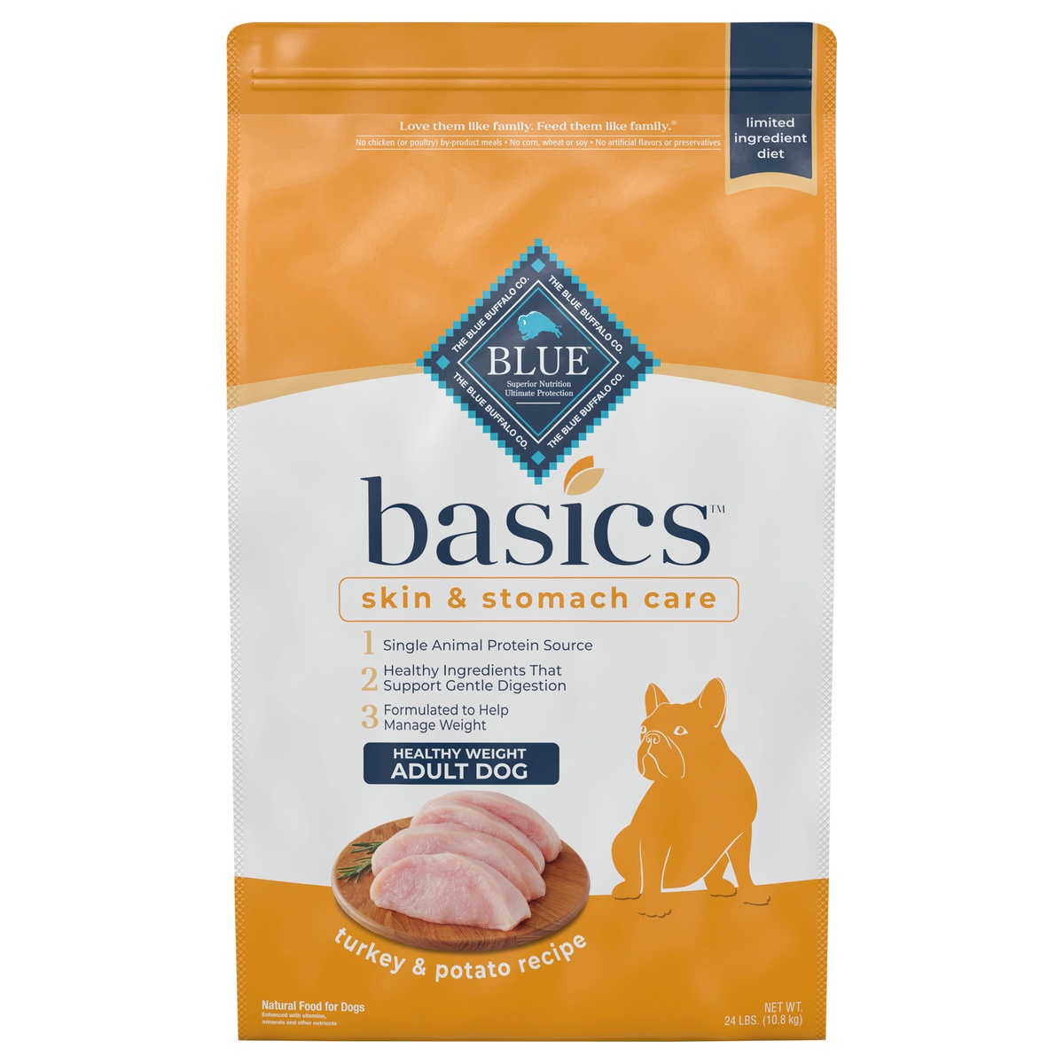 slide 1 of 1, Blue Buffalo Basics Adult Dry Dog Food - Natural, Turkey, 24 lb