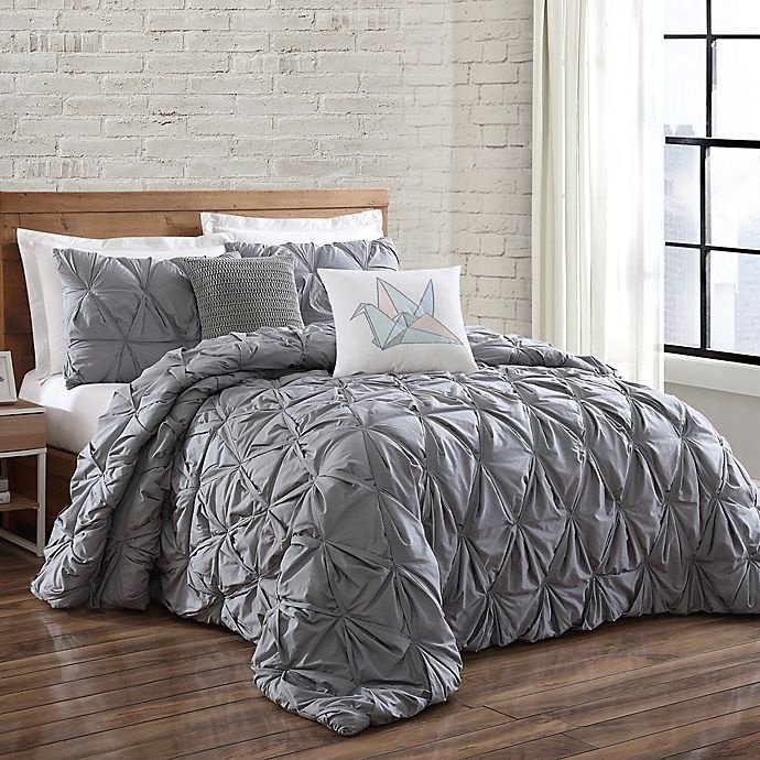 slide 1 of 5, Brooklyn Loom Jackson Pleat Twin XL Comforter Set - Grey, 1 ct