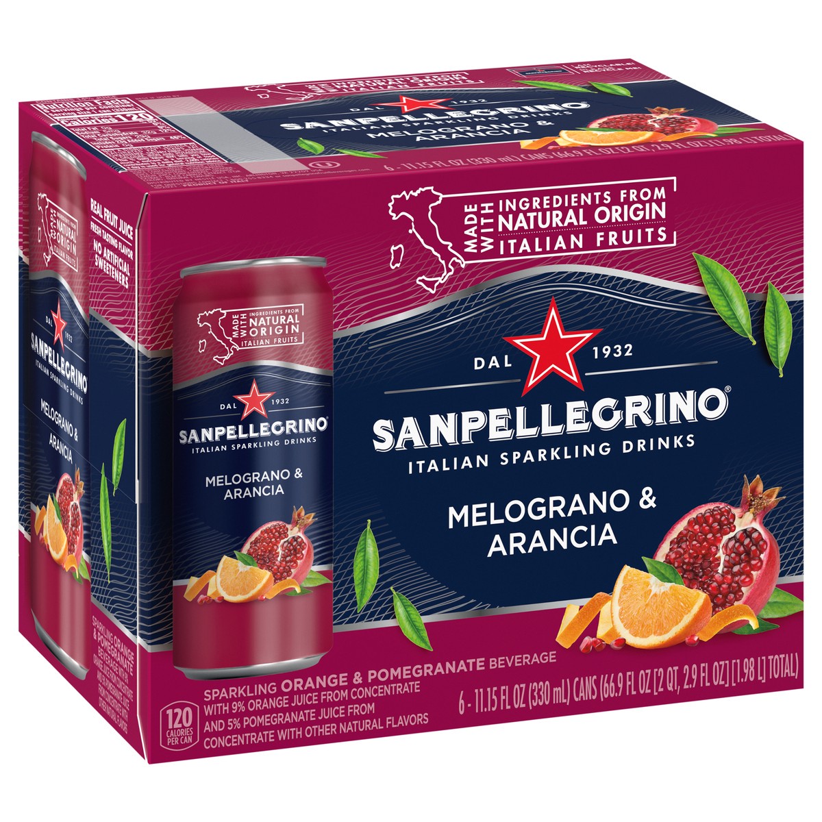 slide 3 of 11, San Pellegrino Italian Sparkling Drink Melograno and Arancia, Sparkling Orange and Pomegranate Beverage, 6 Pack of Cans, 6 ct