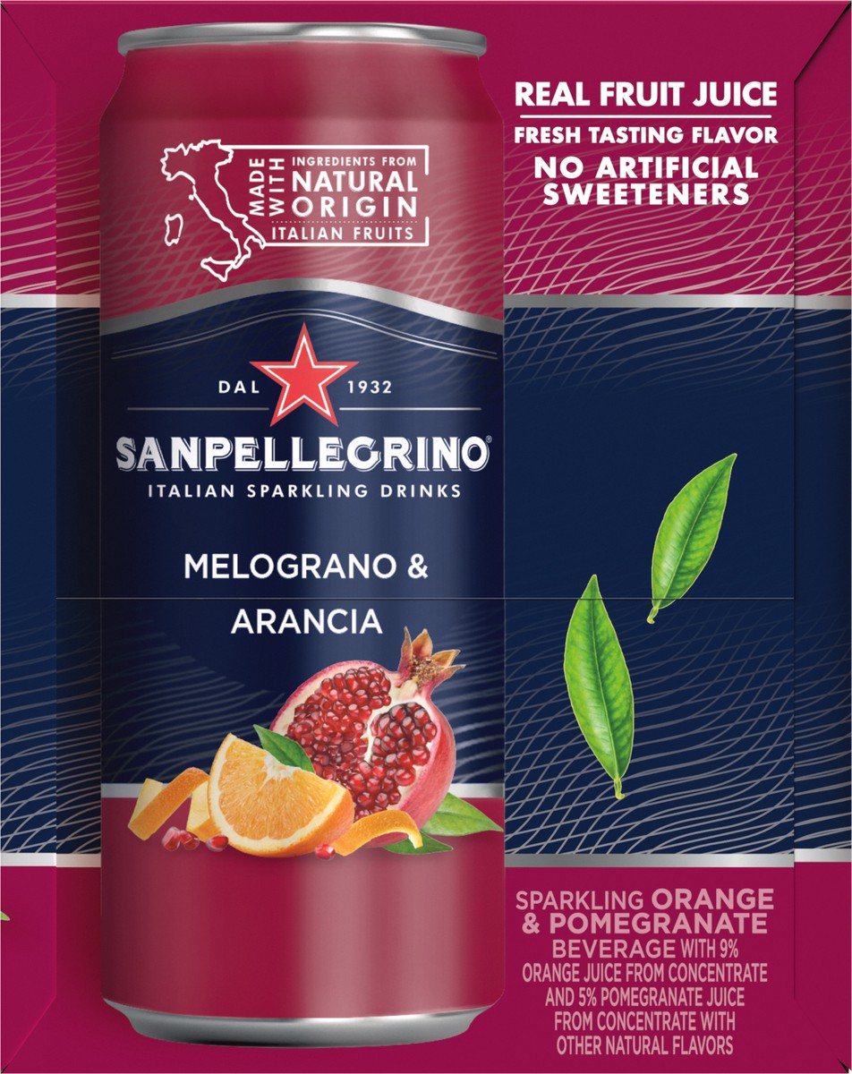 slide 6 of 11, San Pellegrino Italian Sparkling Drink Melograno and Arancia, Sparkling Orange and Pomegranate Beverage, 6 Pack of Cans, 6 ct