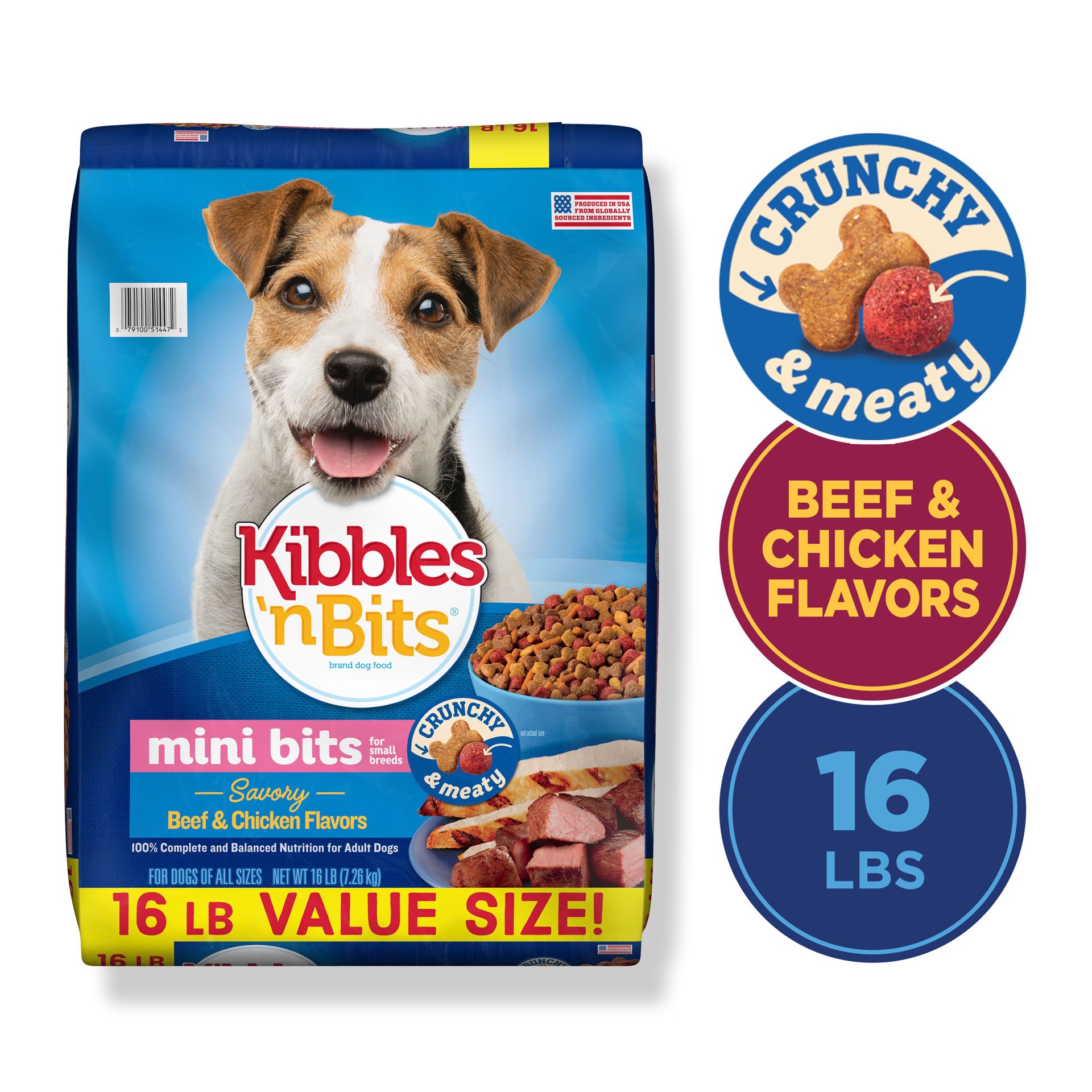 slide 4 of 7, Kibbles 'n Bits Kibbles ‘n Bits Mini Bits Small Breed Savory Beef & Chicken Flavors Dry Dog Food, 16 lb. Bag, 16 lb