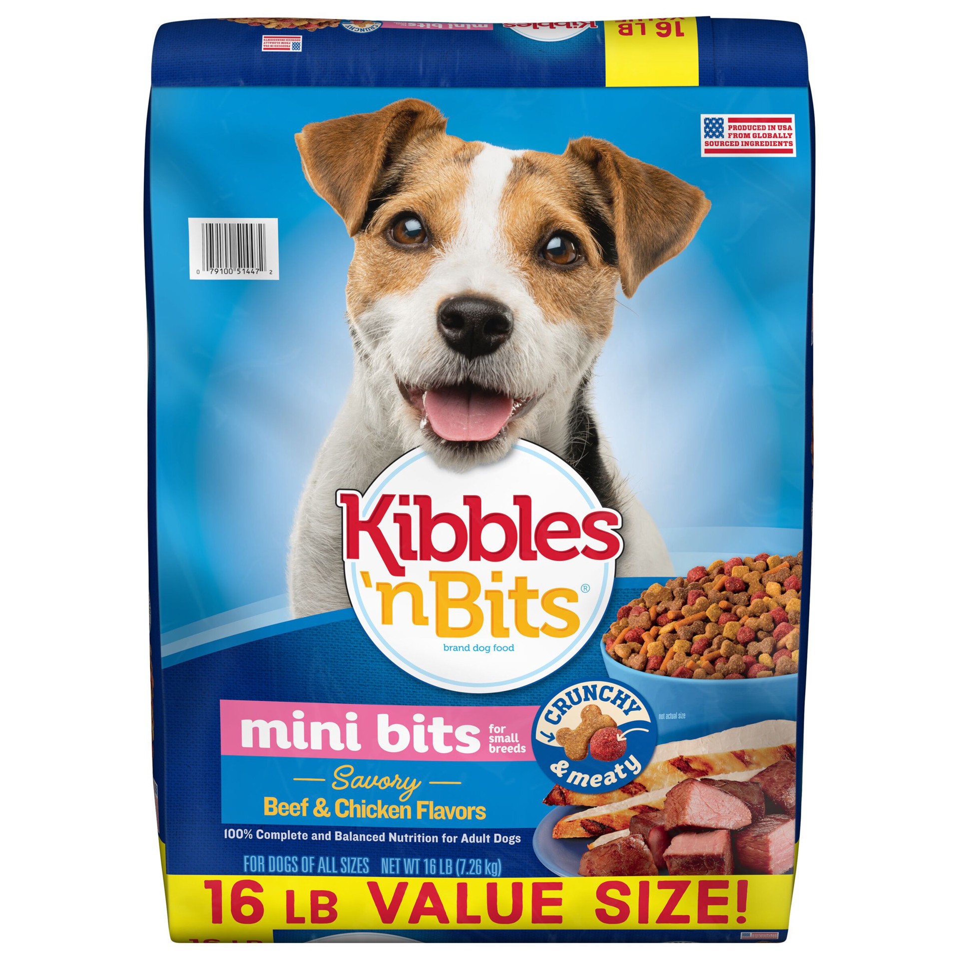 slide 1 of 7, Kibbles 'n Bits Kibbles ‘n Bits Mini Bits Small Breed Savory Beef & Chicken Flavors Dry Dog Food, 16 lb. Bag, 16 lb