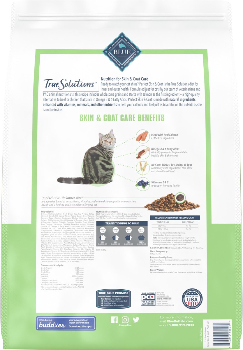 slide 2 of 7, BLUE Buffalo True Solutions Perfect Coat Skin & Coat Care Adult Cat, 11 lb