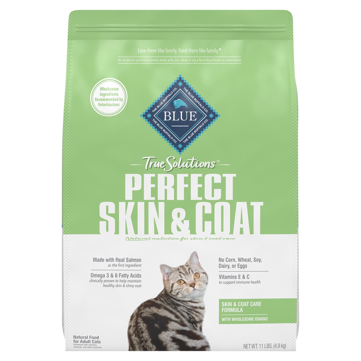 slide 1 of 7, BLUE Buffalo True Solutions Perfect Coat Skin & Coat Care Adult Cat, 11 lb