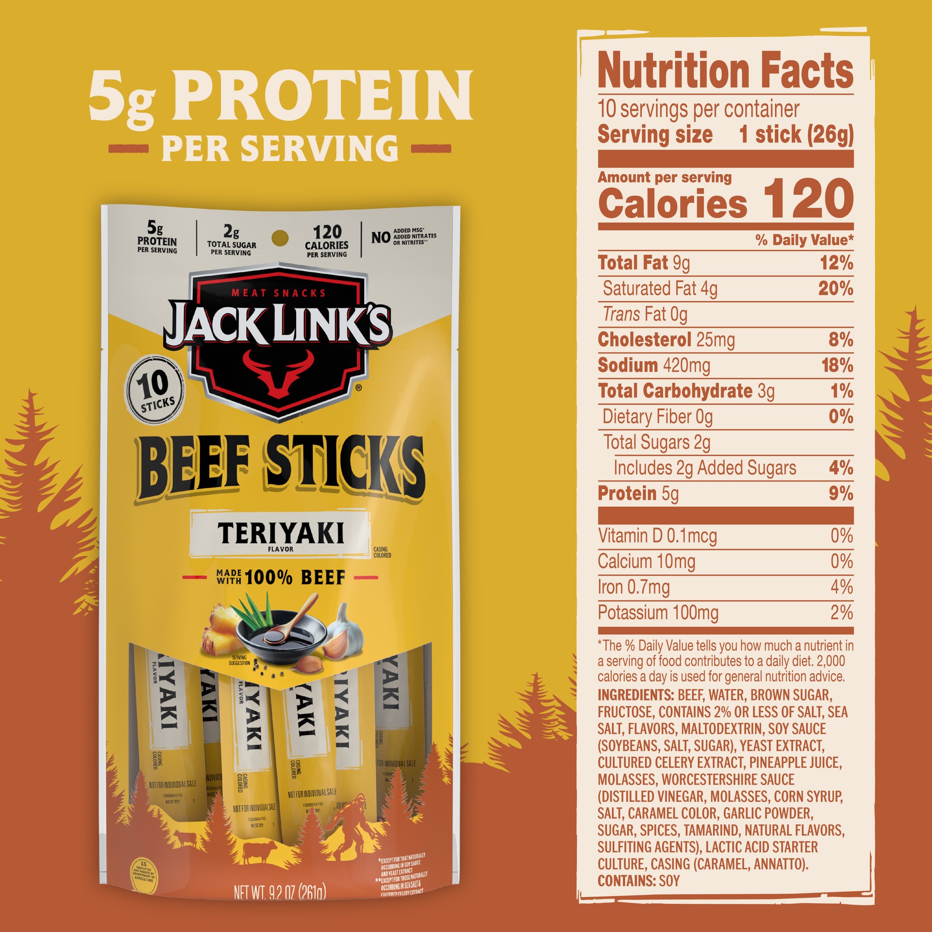 slide 7 of 7, Jack Link's Teriyaki Flavor Beef Sticks 10 Sticks, 10 ct