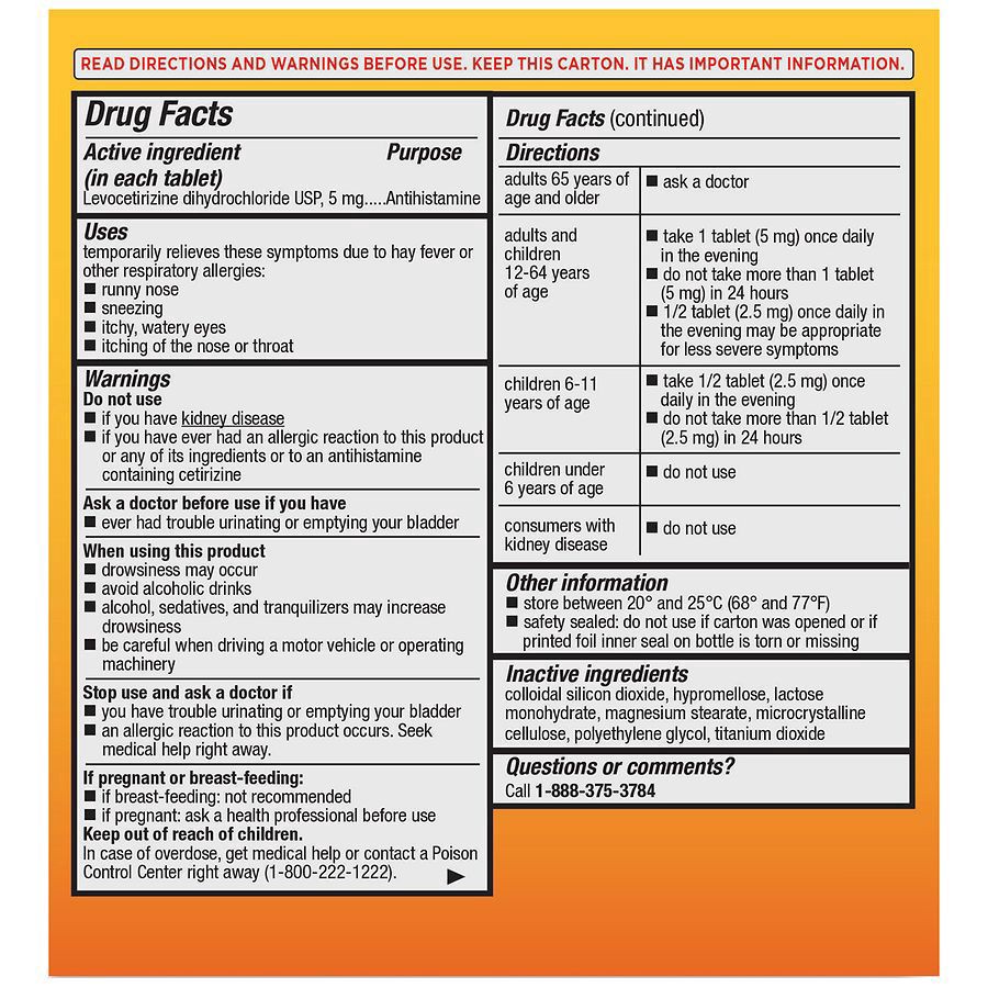 slide 5 of 5, Walgreens Levocetirizine Tablets, 35 ct