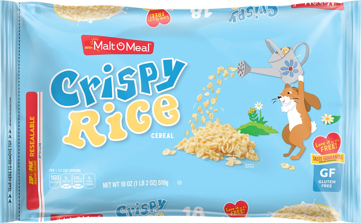 slide 4 of 11, Malt-O-Meal Crispy Rice Cereal, Gluten Free Breakfast Cereal, 18 OZ Resealable Cereal Bag, 18 oz