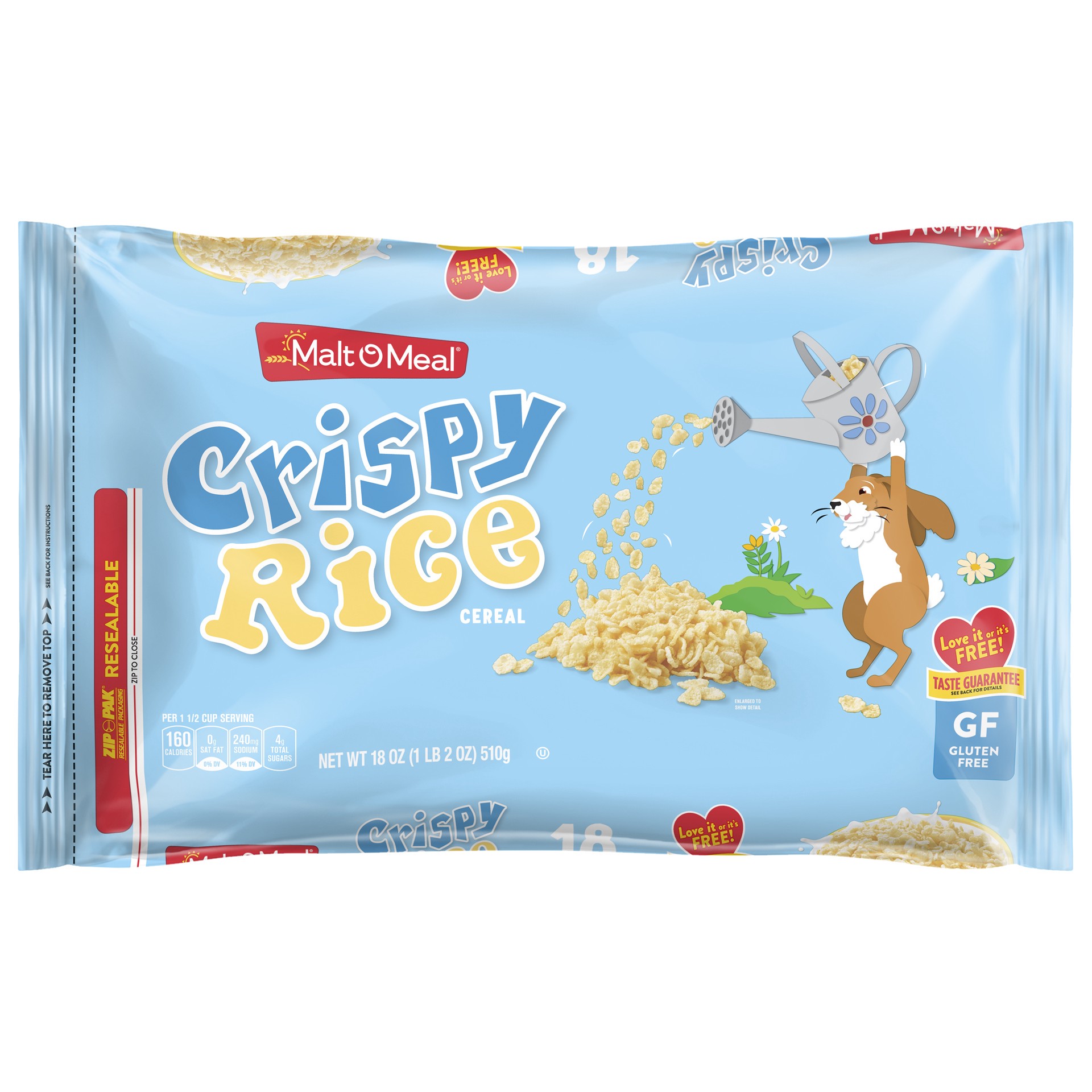 slide 1 of 11, Malt-O-Meal Crispy Rice Cereal, Gluten Free Breakfast Cereal, 18 OZ Resealable Cereal Bag, 18 oz