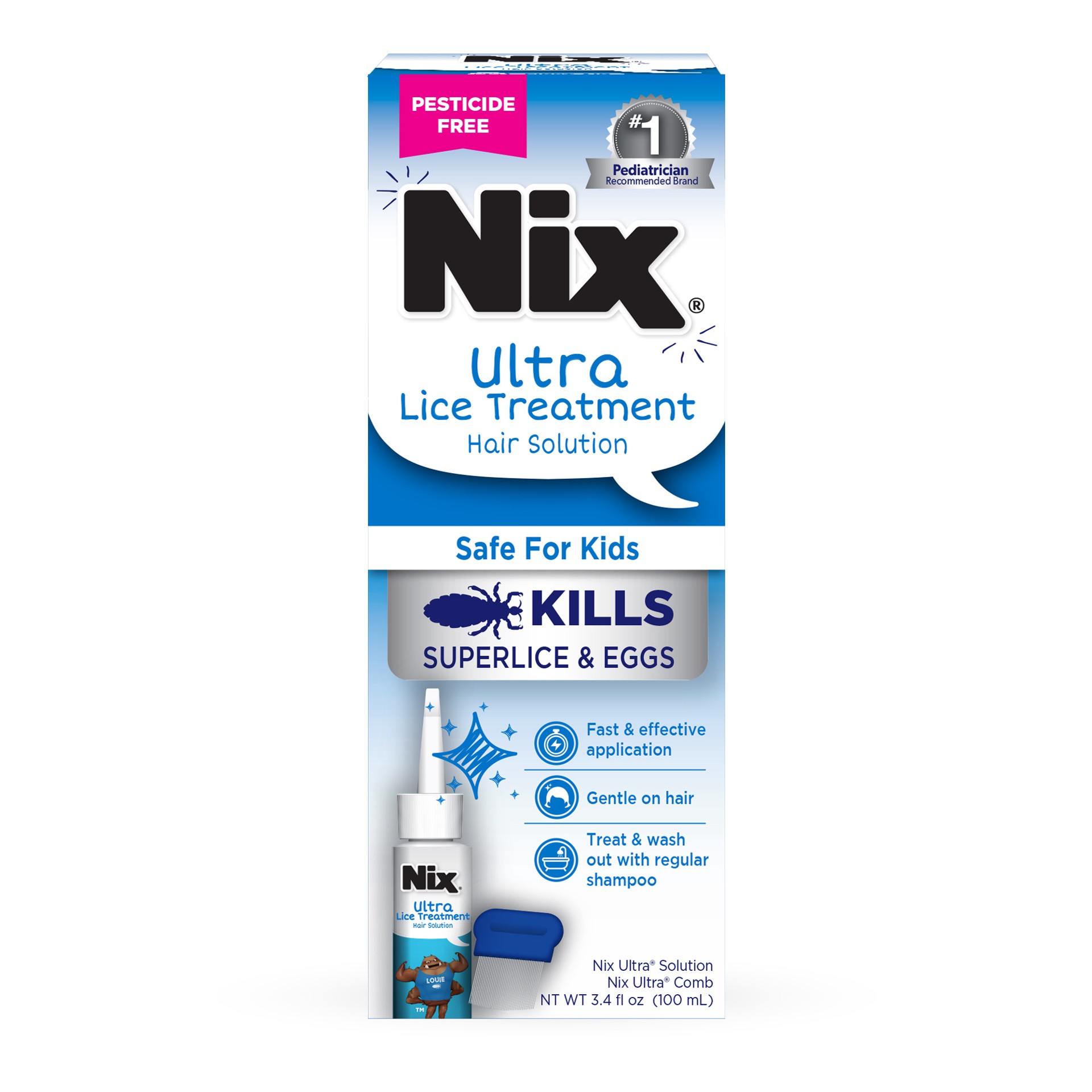 slide 1 of 10, Nix Ultra Lice Removal Kit, Lice Treatment Hair Solution, 3.4 fl oz &Removal Comb, 3.40 fl oz