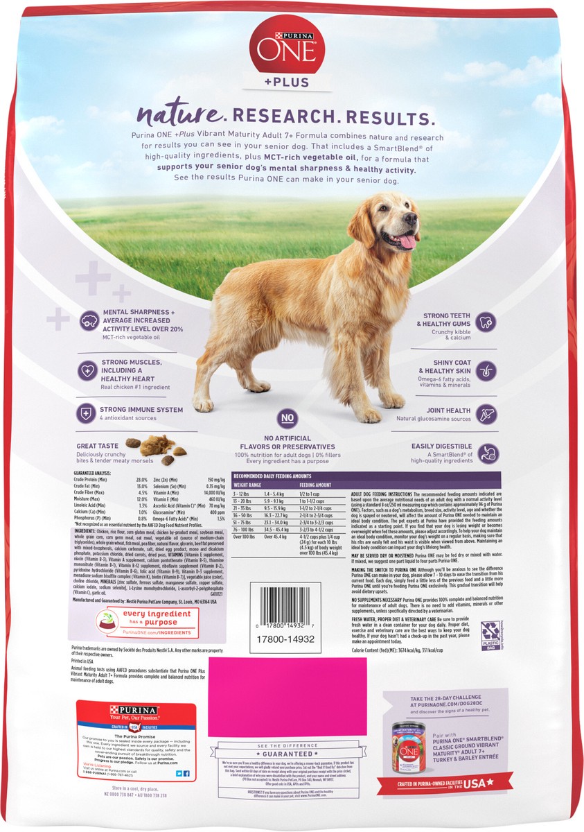 slide 7 of 8, ONE Purina ONE High Protein Dry Senior Dog Food Plus Vibrant Maturity Adult 7 Plus Formula, 16.5 lb