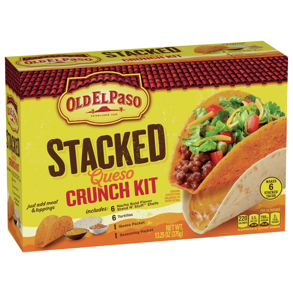slide 7 of 8, Old El Paso Stacked Queso Crunch Taco Kit, 6-count, 13.25 oz., 1 ct