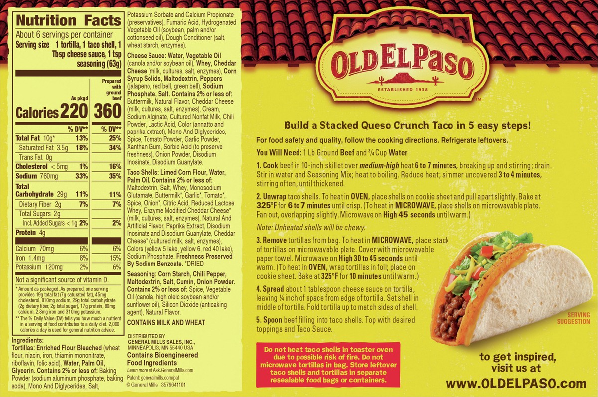 slide 3 of 8, Old El Paso Stacked Queso Crunch Taco Kit, 6-count, 13.25 oz., 1 ct