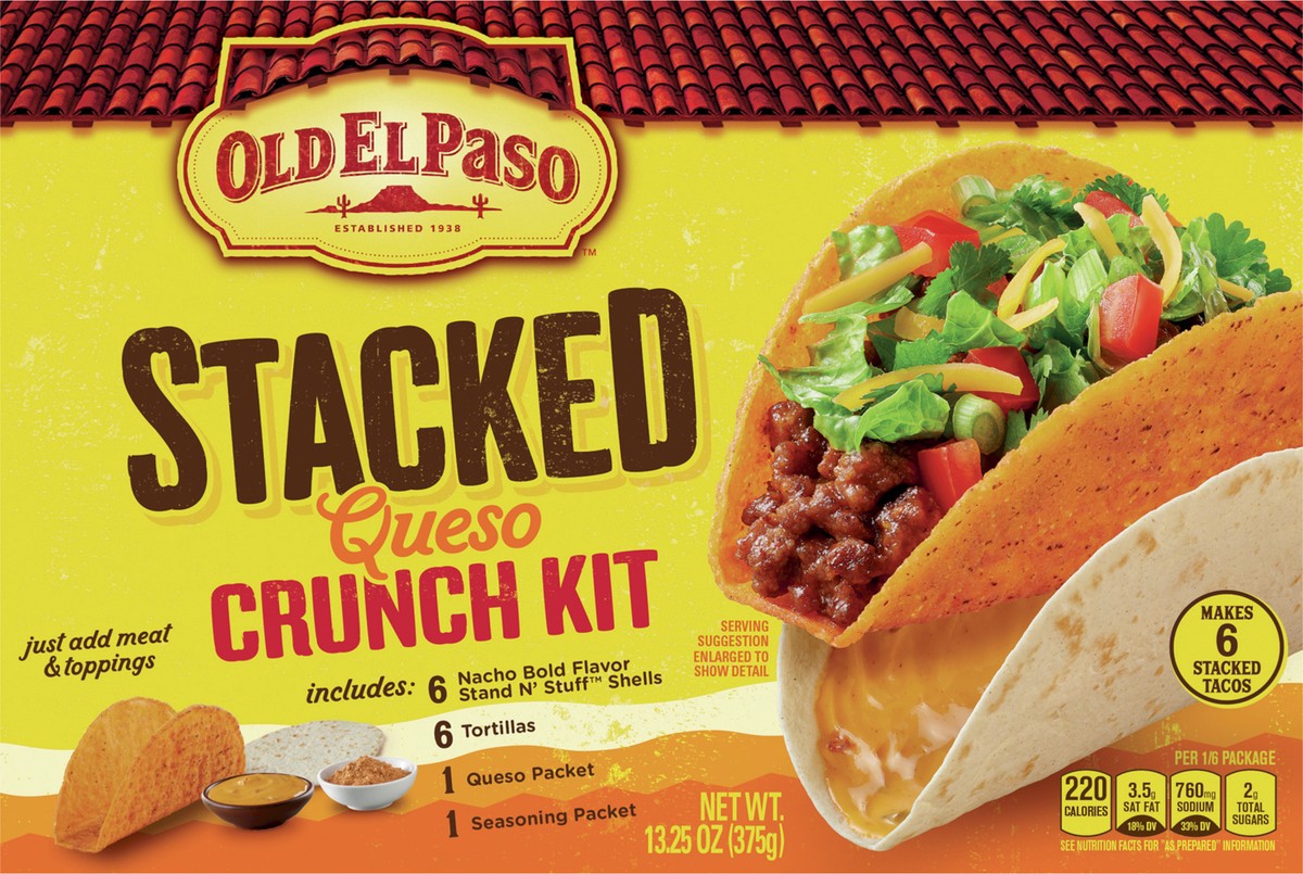 slide 5 of 8, Old El Paso Stacked Queso Crunch Taco Kit, 6-count, 13.25 oz., 1 ct