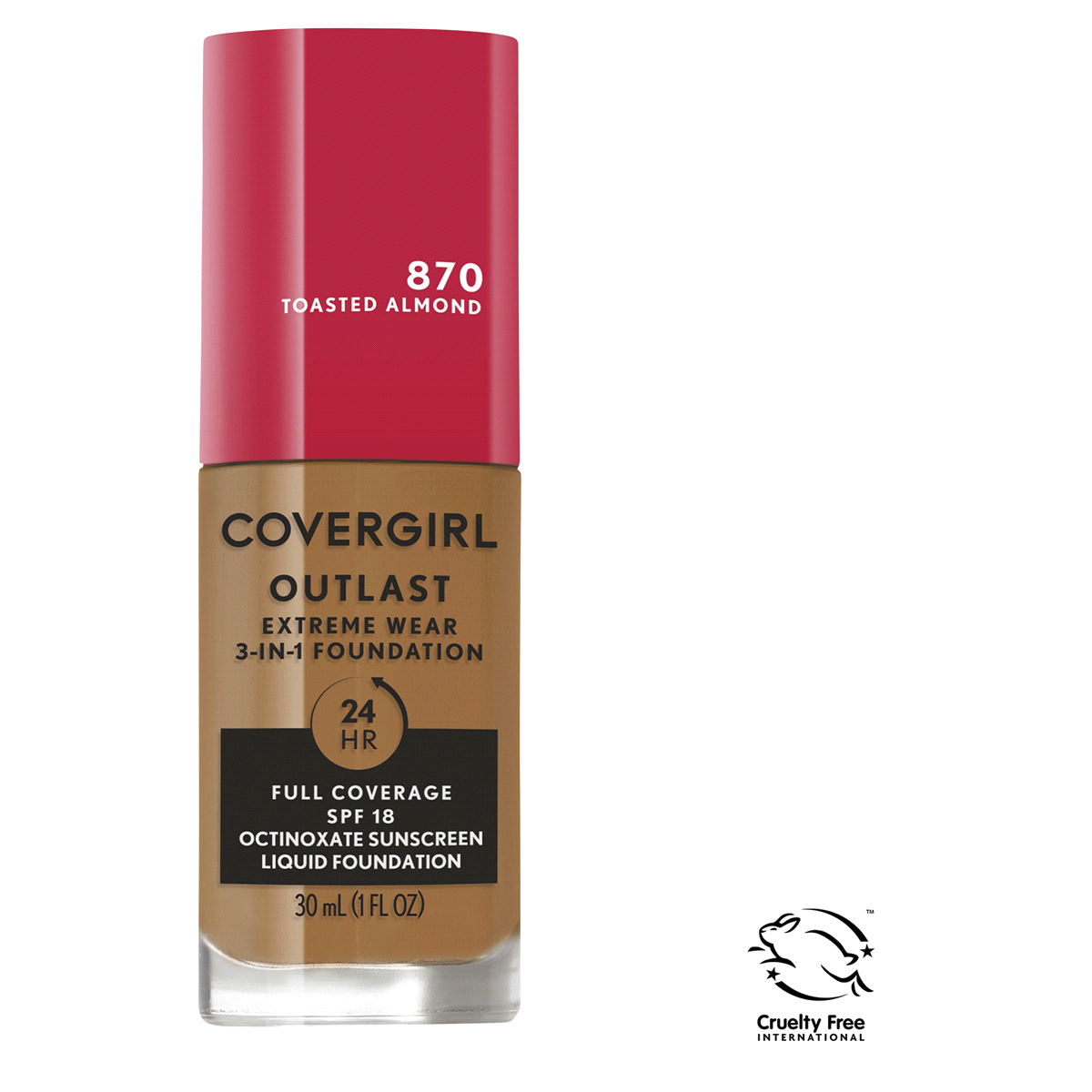 slide 1 of 5, Covergirl Outlast Extreme Wear 870 Toasted Almond Foundation, 1 ct