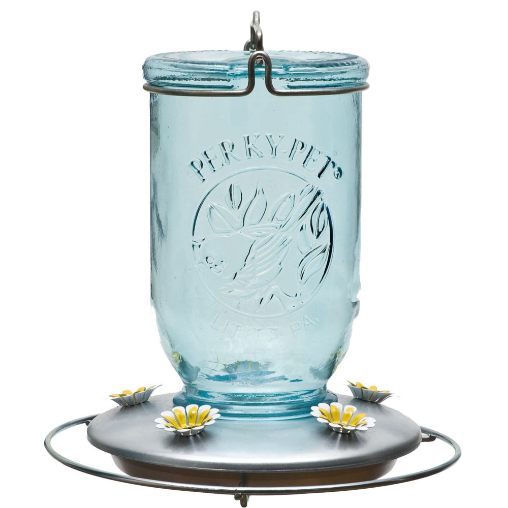 slide 1 of 1, 8" Glass Blue Mason Jar Hummingbird Feeder - Blue - Perky-Pet, 32 oz