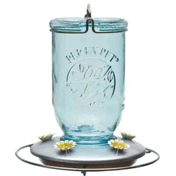 8" Glass Blue Mason Jar Hummingbird Feeder - Blue - Perky-Pet