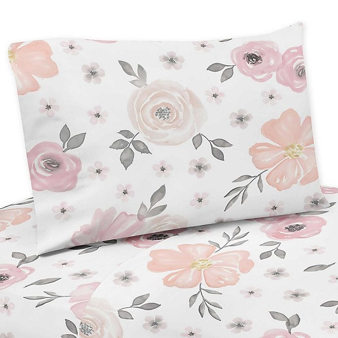 slide 1 of 1, Sweet Jojo Designs Watercolor Floral Queen Sheet Set - Pink/Grey, 1 ct