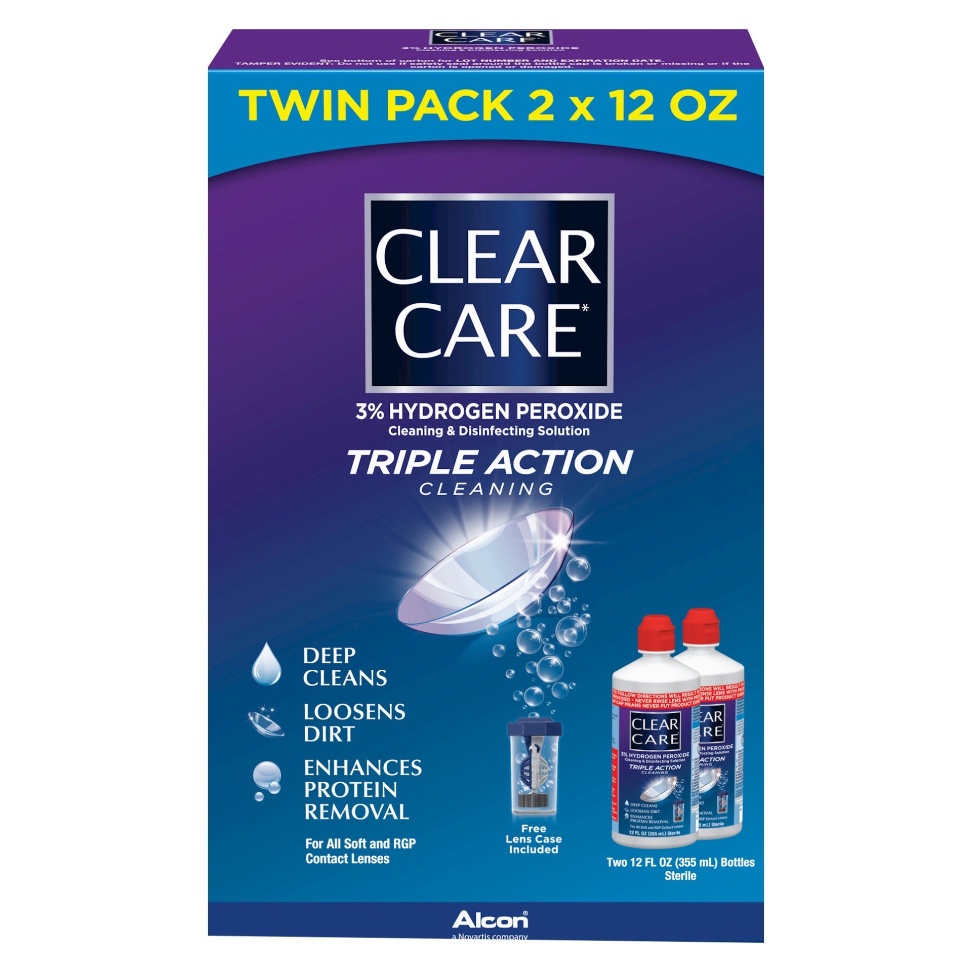 slide 1 of 2, Clear Care Triple Action Cleaning and Disinfecting Solution - Twin Pack (24 fl oz), 24 fl oz