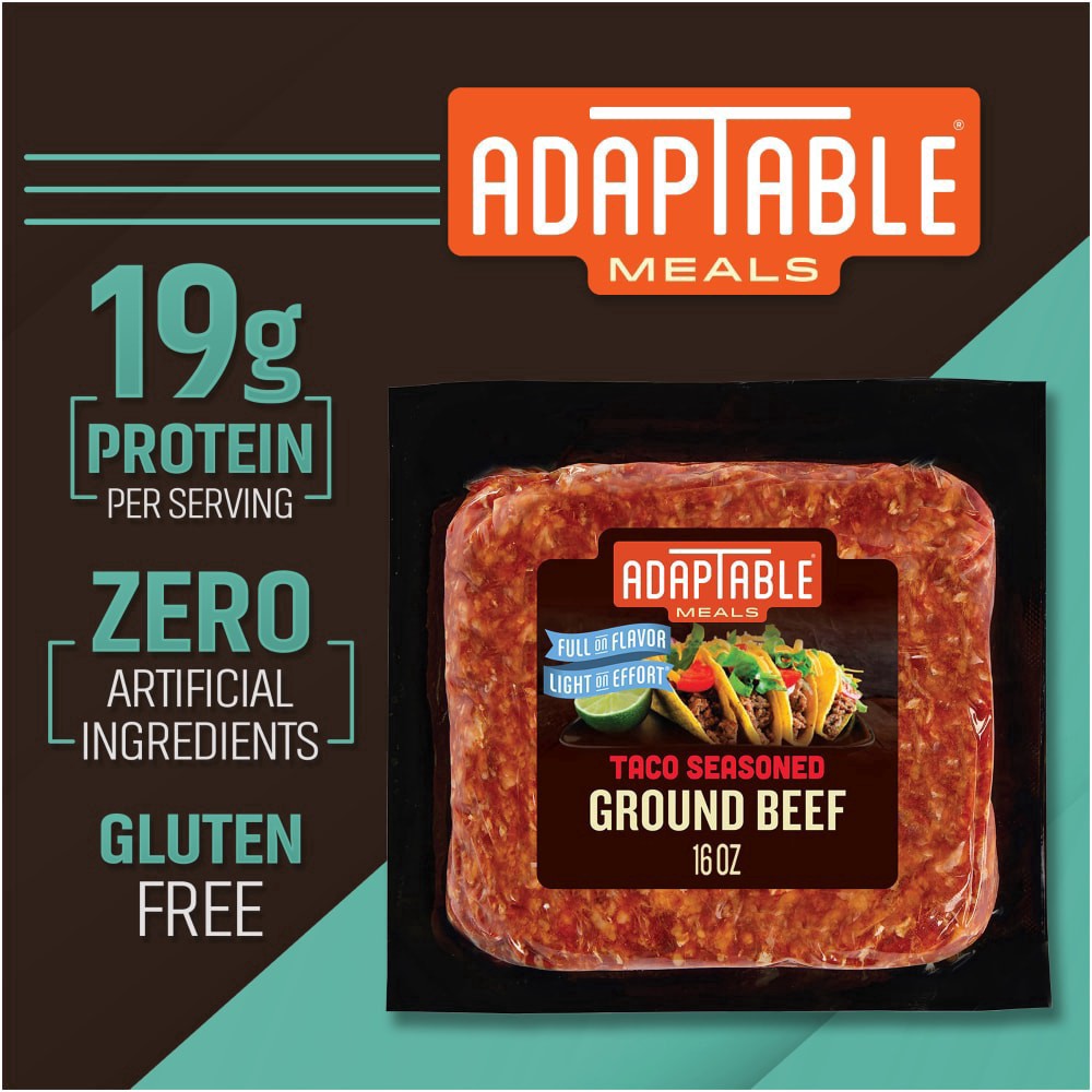 slide 2 of 4, AdapTable Meals Taco Seasoned Ground Beef 16 oz, 16 oz