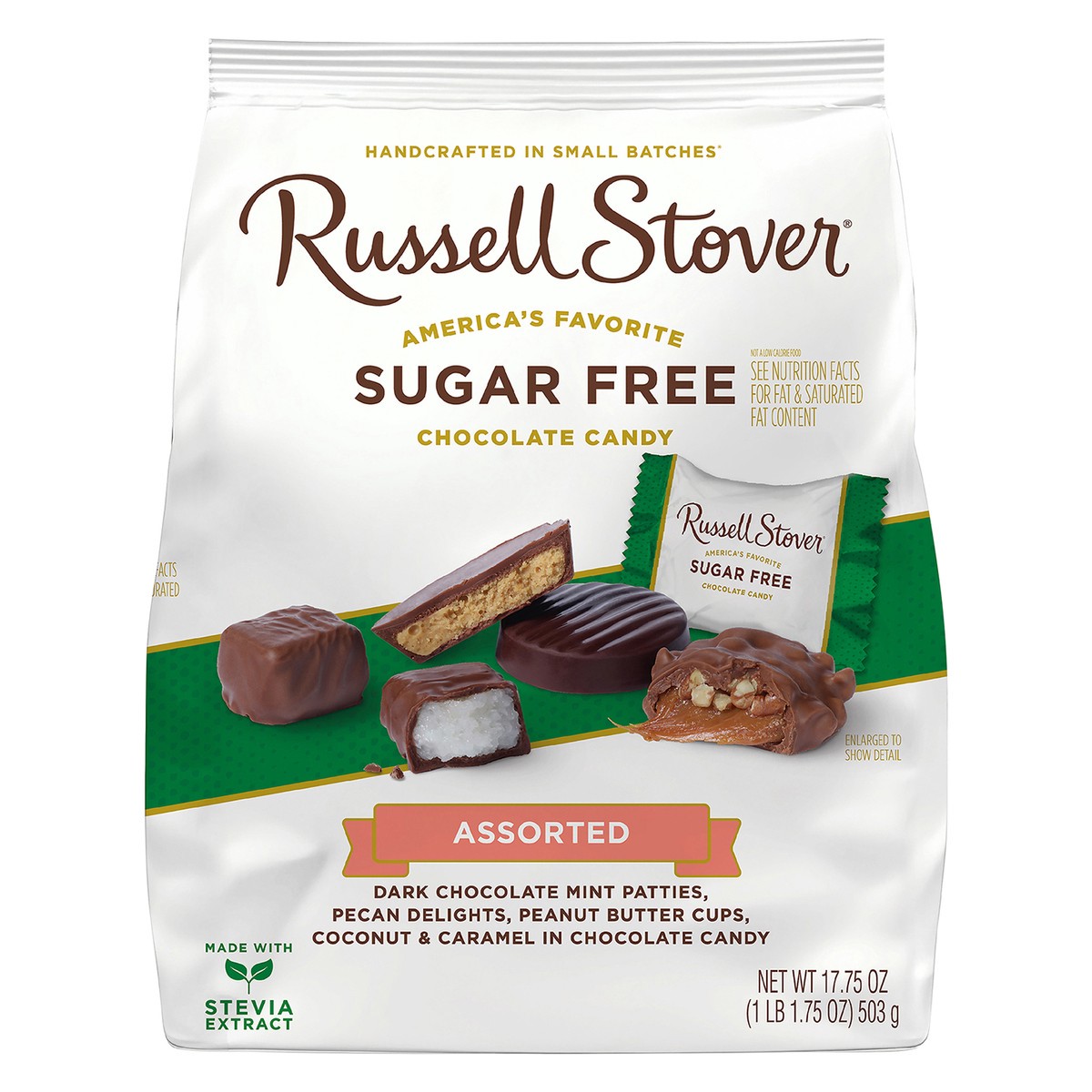 slide 1 of 12, RUSSELL STOVER Sugar Free Assorted Chocolate Candy, 17.75 oz. bag (˜ 32 pieces), 17.75 oz