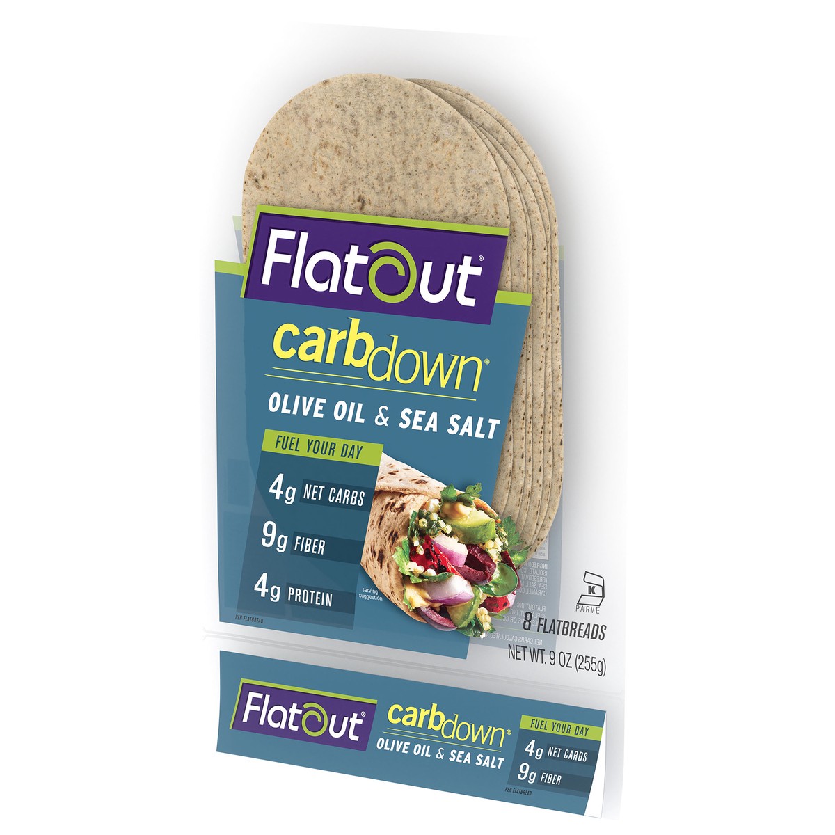 slide 4 of 9, Flatout CarbDown Olive Oil & Sea Salt Flatbread Wraps, 8ct, 9 oz