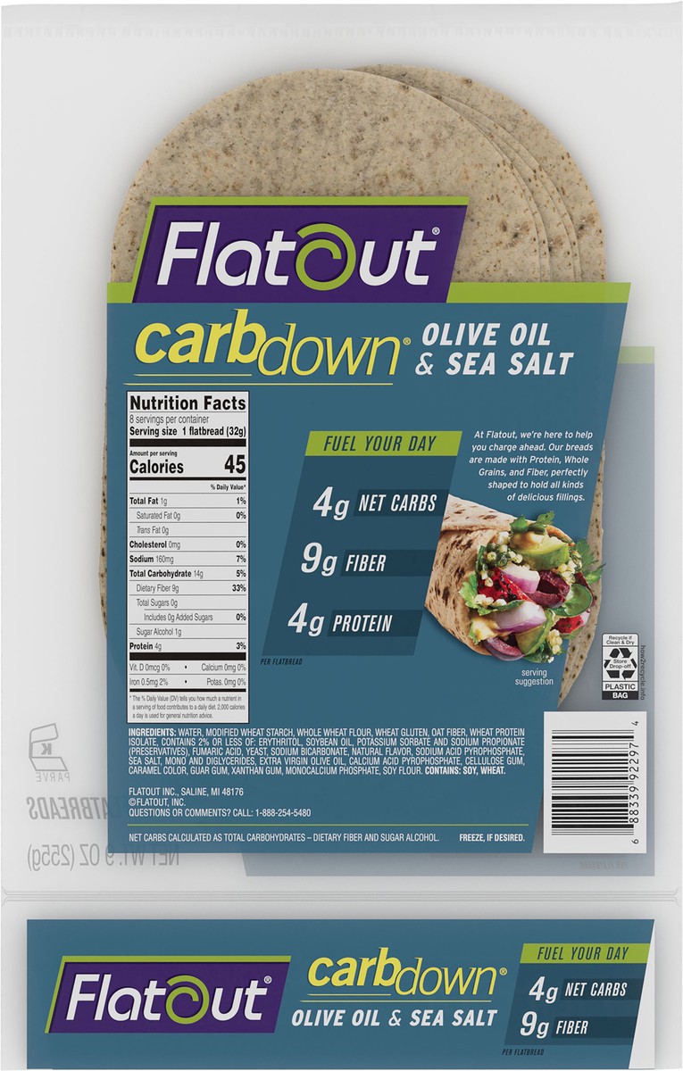 slide 9 of 9, Flatout CarbDown Olive Oil & Sea Salt Flatbread Wraps, 8ct, 9 oz