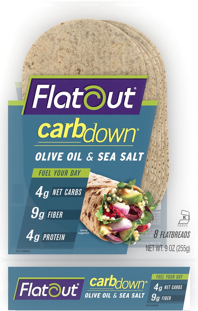 slide 6 of 9, Flatout CarbDown Olive Oil & Sea Salt Flatbread Wraps, 8ct, 9 oz