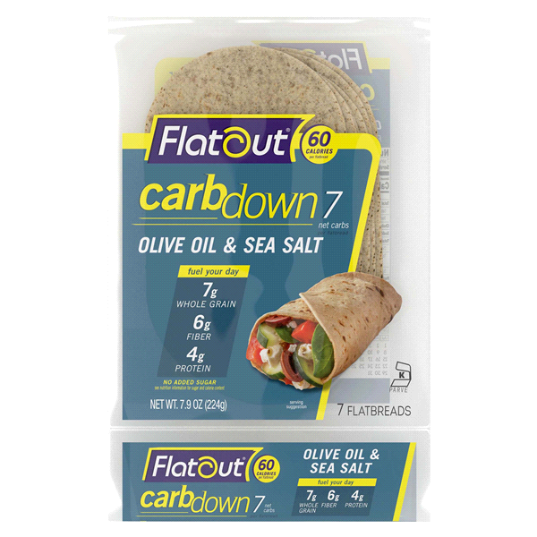 slide 1 of 1, Flatout CarbDown Olive Oil & Sea Salt Flatbread, 7 ct; 7.9 oz