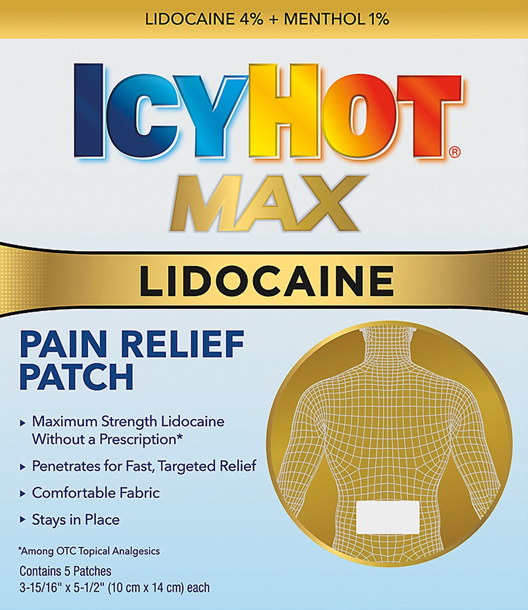 slide 4 of 7, Icy Hot With Lidocaine Patch, 5 ct