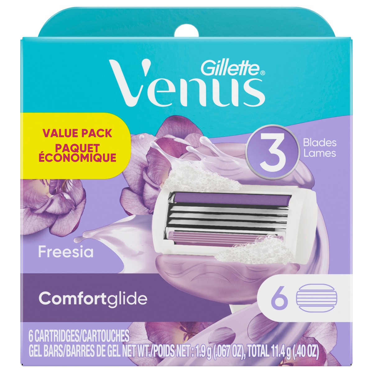 slide 1 of 3, Gillette Venus ComfortGlide Freesia Women's Razor Blade Refills, 6 Count, 6 ct